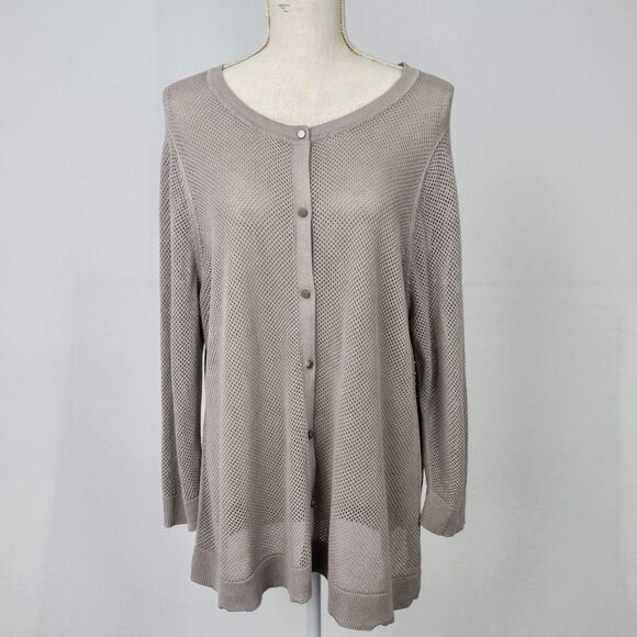 Coldwater Creek Women’s 3X Beige Mesh Knit Silk & Cotton Long Sleeve Cardigan - Picture 1 of 13